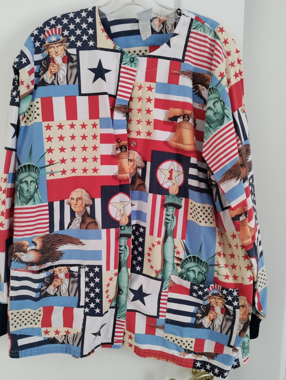 UA Scrub Long Sleeve Patriotic Print - Red/Blue/White Jacket- XL